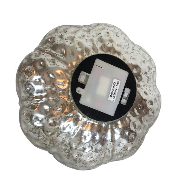 Mercury Silver Crackle Blown Glass LED Light up Pumpkin Halloween  10X9 - Picture 4 of 7